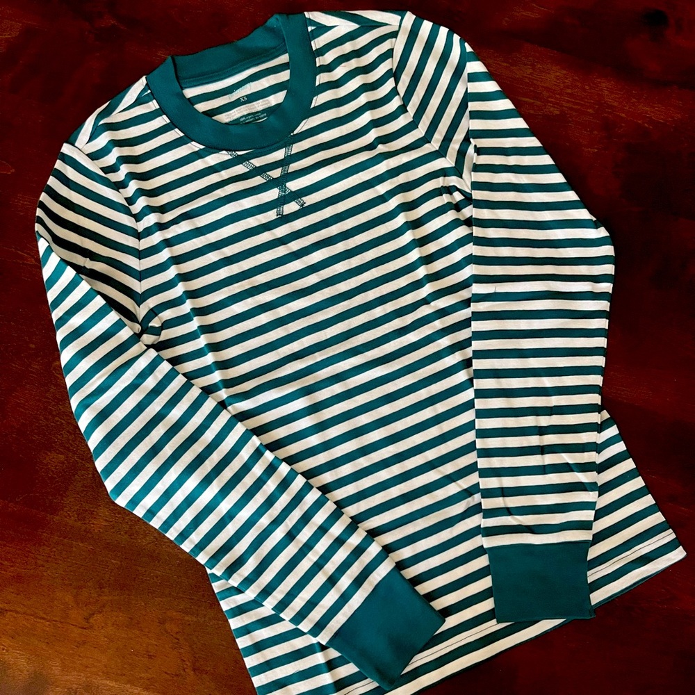 Hanna Andersson Women’s Green and White Stripe Long-John Top - Picture 1 of 1